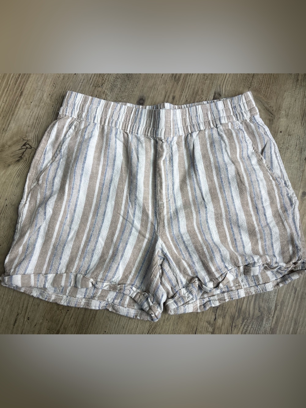 Frank & oak Beige and Light Blue Striped High-Waist Lightweight Shorts